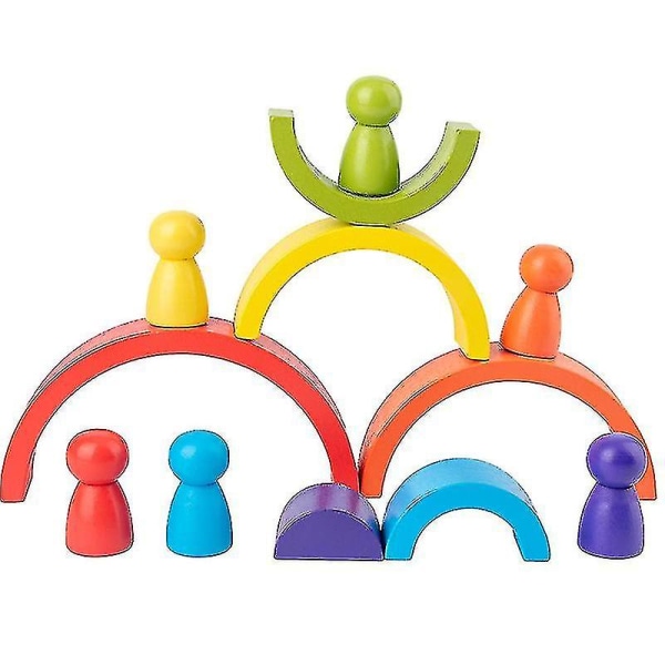 DIY Træ Regnbue Legetøj til Børn Kreativ Træ Regnbue Stablet Balanceklodser Baby Legetøj  Læringslegetøj til Børn