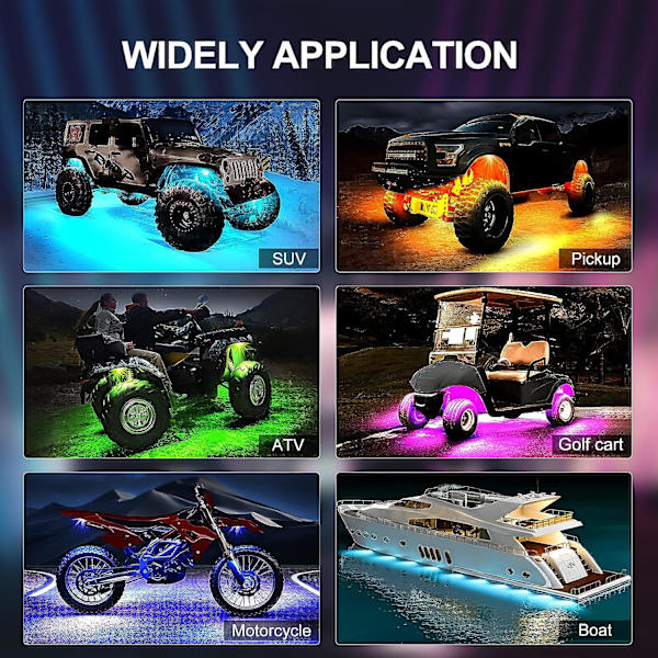 Rock Light-sett Neon Underglow Vanntette Underbody Bil Chassis Lys for Bil Lastebil 4 Pods