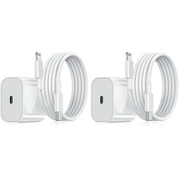 2-pack iPhone Charger - Fast Charger - Adapter + 2-meter Cable 20W Lightning White 2-pack iPhone (NT) 2-Pack 2-Pack Lightning