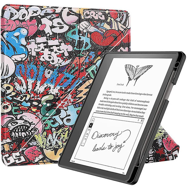 Fodral i läder med multi-vikbart stativ för Kindle Scribe 10,2 tum (2022) Graffiti