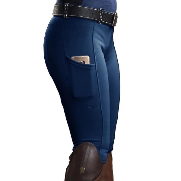 Dame Pocket Hip Lift Elastiske Ridebukser Hesteveddeløpsbukser Blue XL