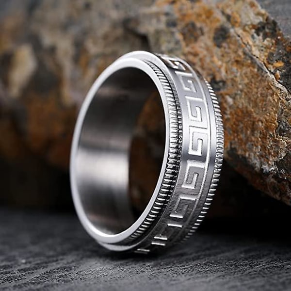 8mm Black/silver Spinner Stainless Steel Ring Fidget Ring Anxiety Ring For Men Brushed Greek Key/viking Pattern/roman Numerals/hammered Relieving Stre