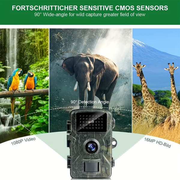 Hunting Camera with Night Vision, High Resolution, 0.8 Second Trigger Speed, 120° Wide Angle, Outdoor Olivengrøn (med stropper)