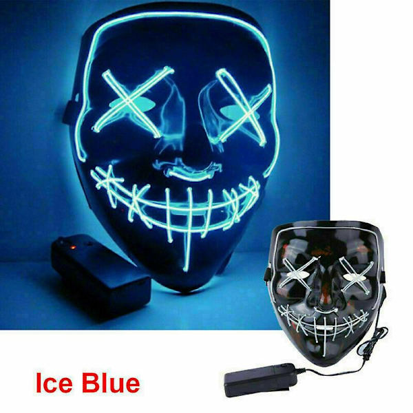 Neon-ompeleet LED-naamio Langallinen Valoisa Puvustus Puhdistusjuhlat Cosplay Halloween-naamiot Ice Blue