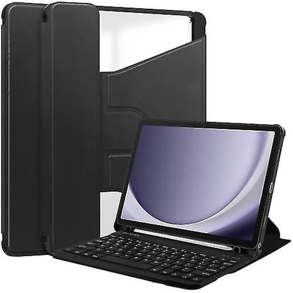 Kompatibel med Samsung Galaxy Tab A9+ 360 Rotation Transparent Smart lædertaske med tastatur Black