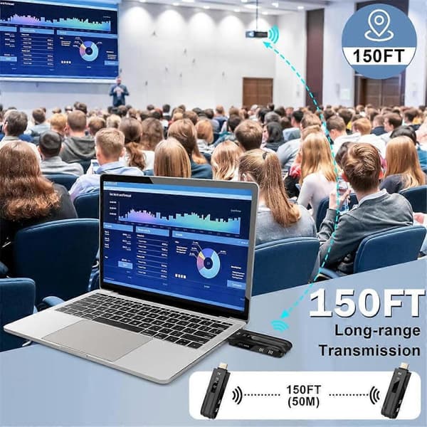 Trådløs HDMI-kompatibel sender og mottaker, LED-skjerm, 4K-dekoding og 1080P trådløs forlenger for PC