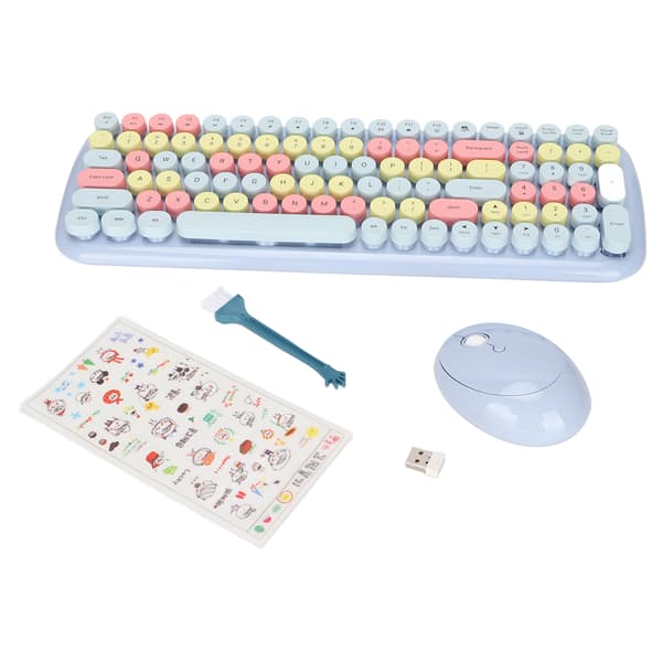 Keyboard and Mouse Combo 2.4G Wireless Technology Smart Power Saving Long Distance Transmission Keyboard and Mouse Light Blue Mixed Color