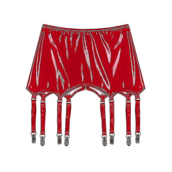 Dam Lakläder Strumpeband med metallklämmor Hängselbälte Clubwear Stage Performance Rave Red XXL