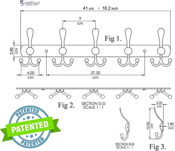 ZK-Pieces Wall Mounted Stainless Steel Coat Hooks (2 pcs), Heavy Duty Coat Hook, Wardrobe Wall Hook, Wall Hanger, Hook Bar