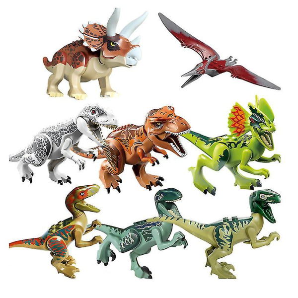 8 stk. Barneleke Dinosaur Byggekloss Jurassic Dinosaur Montert pedagogisk leke
