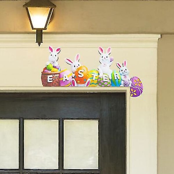 Påsk dörrkarm dekoration kanin kanin ägg trä prydnad hörn dörr dekor A