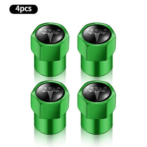 4 st Däckventillock för Bilhjul, Däckfälg, Lufttät, Vattentät, för Tesla Model 3 Model X Model S Model Y Biltillbehör Green
