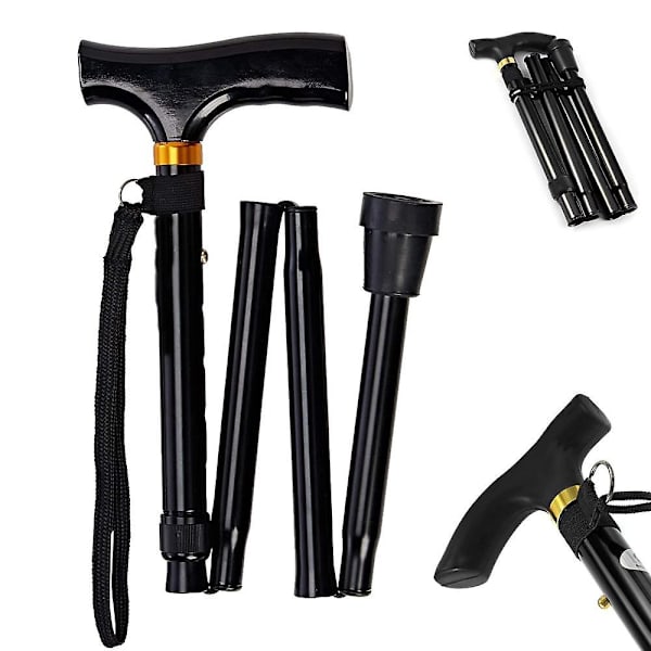 Vandrestok Let Foldbar Justerbar Stok Let Mobilitet Sammenklappelige Stokke Black Flower