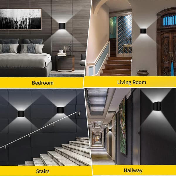 2-pack LED Wall Lamp Indoor Up and Down Wall Light Modern Wall Sconce Lighting Black 7W Aluminum Black white light