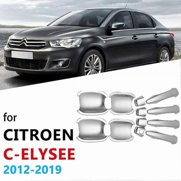 For C-Elysee 2012-2019 ABS Krom Utvendig Dørhåndtak + Skål Deksel Trim Dekor List