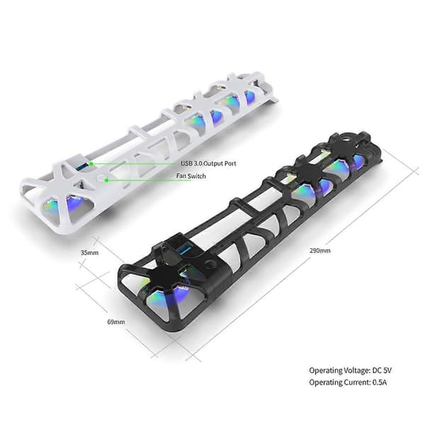 Til PS5 PRO køleventilator USB 3.0-port og med RGB-belysning Black
