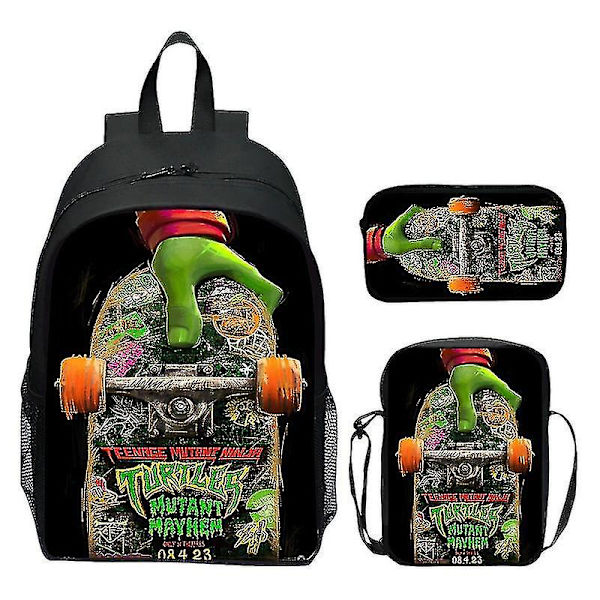 2024 Nya Teenage Mutant Ninja Turtles Skolväska Axelväska Pennväska 3-pack 16\" Ryggsäck Cartoon Tryckt Väskor Pojkar Födelsedagspresent Hög Kvalitet T-12