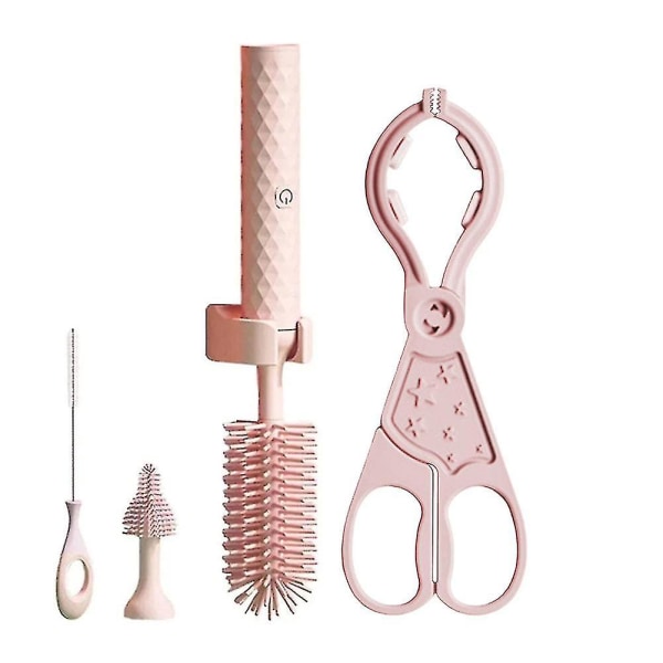 Sähköinen silikoninen pulloharja 360 asteen kiertävä vesipullon puhdistusharjasetti A Pink 4pcs Set