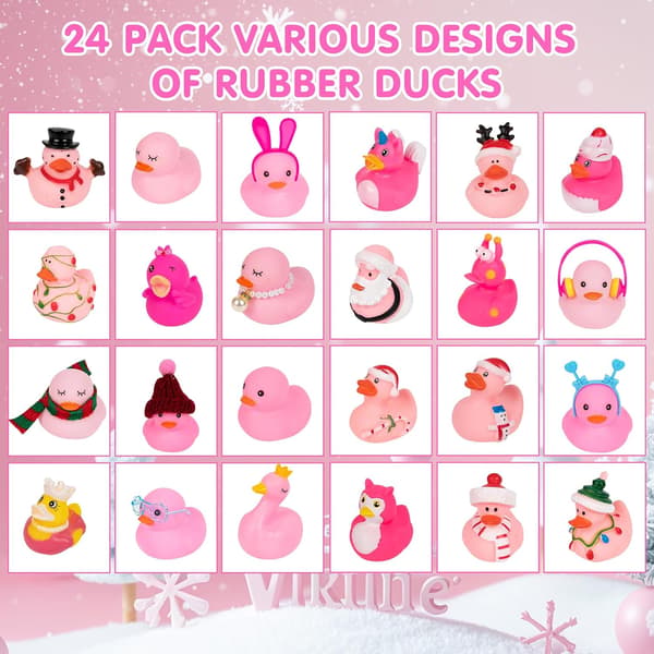 Adventskalender med 24 rosa gummender, julekalender med badeleker for barn og julegaver