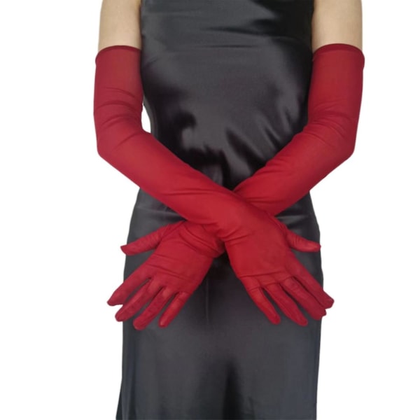 Lady Sheer Gloves Mode Lange Albue Handsker Kvinder Mesh Bryllupshandsker 21.6 Claret