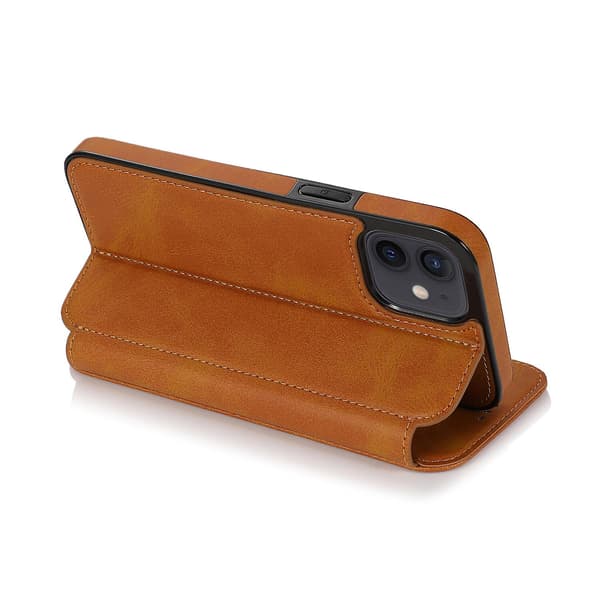 iPhone 12 Mini Etui Læder Wallet Flip Telefon Etui Khaki iPhone 12 Mini