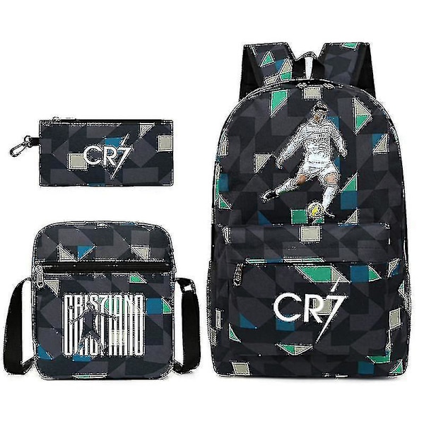 Jalkapallotähti C Ronaldo CR7 -painatus, kolmiosainen reppu opiskelijoille Rhombe 2 backpack