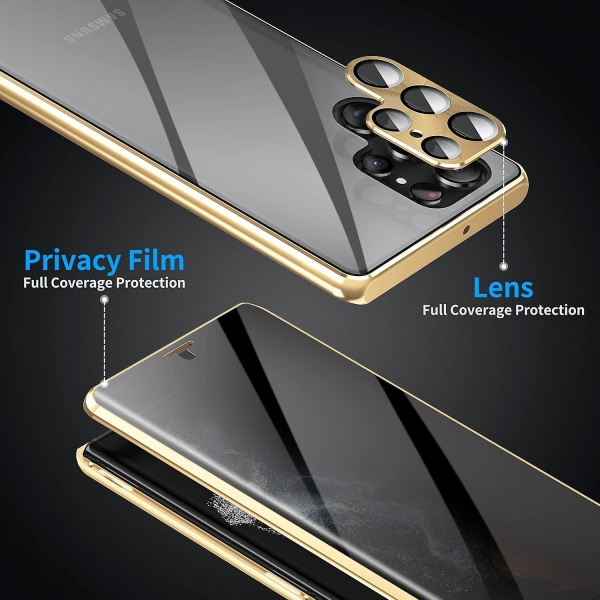 Privacy magnetisk etui til Samsung Galaxy S24 Ultra/s24 Plus/24 Anti Peep magnetisk dobbeltsidet hærdet glascover Gold Galaxy S24 Plus