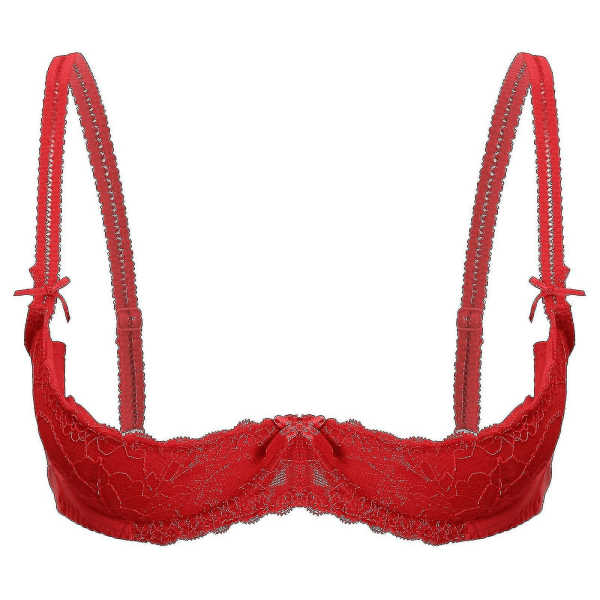 Dame 1/2 Kop Push Up Underwire Lace BH Lingeri Åben Brystkop BH Toppe Justerbar Rem Svampepolstret BH Undertøj Red  C 3XL