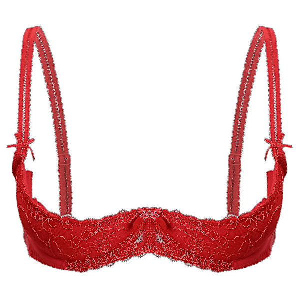 Dame 1/2 Kop Push Up Underwire Lace BH Lingeri Åben Brystkop BH Toppe Justerbar Rem Svampepolstret BH Undertøj Red  C S