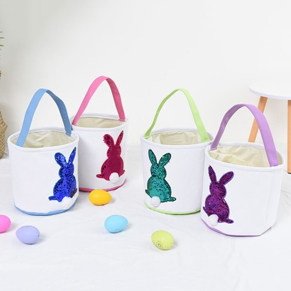 Påske Oppbevaringskurv Delikat Legg til Atmosfærer Lerret Bunny Pattern Egg Gaver Bag for Festival Purple