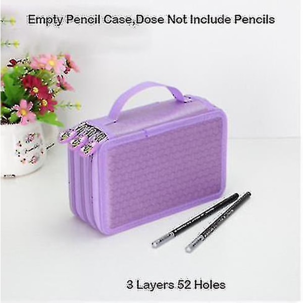 Søt 48-hulls skoleblyantveske for gutter, jenter, penneboks Kawaii Big 3-lags blyanthus Skrivesaker Penalty Pouch Supplies Purple