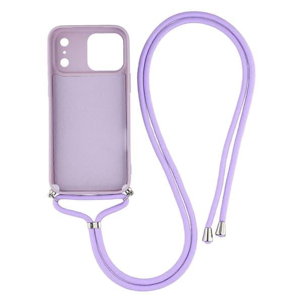 Skal för iPhone 17 Pro, mjukt TPU-fiberfoder, telefonfodral med axelrem Purple