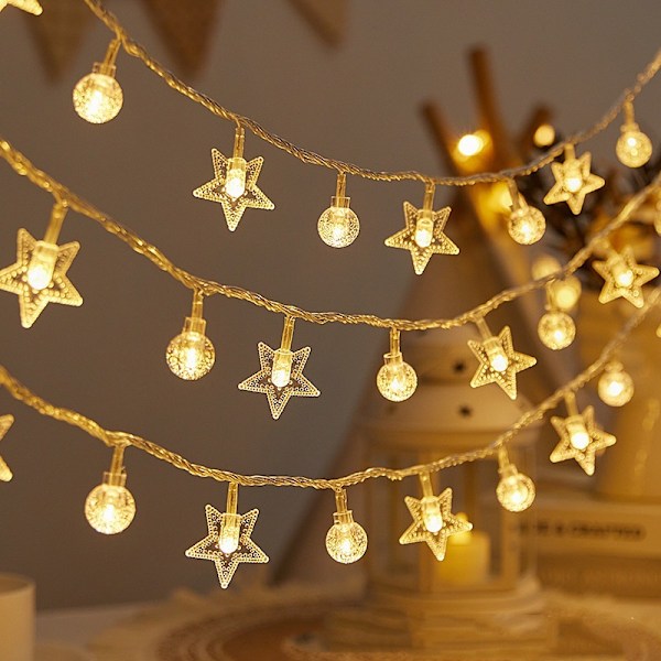 Silikon Fairy Light-kjede for julepynt hjemme Krystallkuler + Stjerner Fargerik Crystal Balls + Stars Colorful 10 m80lights 3 battery packs