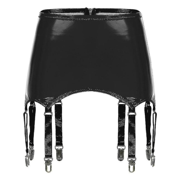 Dame Laklæder strømpebånd med metalclips Suspender bælte Clubwear Stage Performance Rave Black XXXL