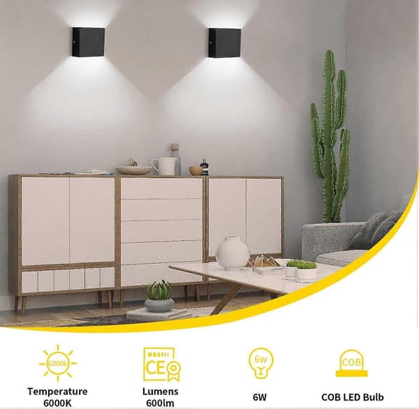 2-pack LED Wall Lamp Indoor Up and Down Wall Light Modern Wall Sconce Lighting Black 7W Aluminum Black white light