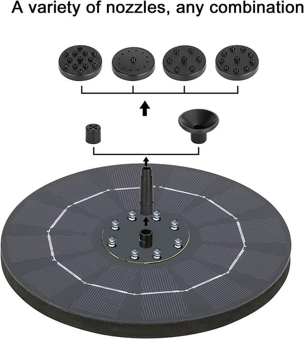 Solcellsdriven vattenfontän 18 cm med färgglada LED-lampor -