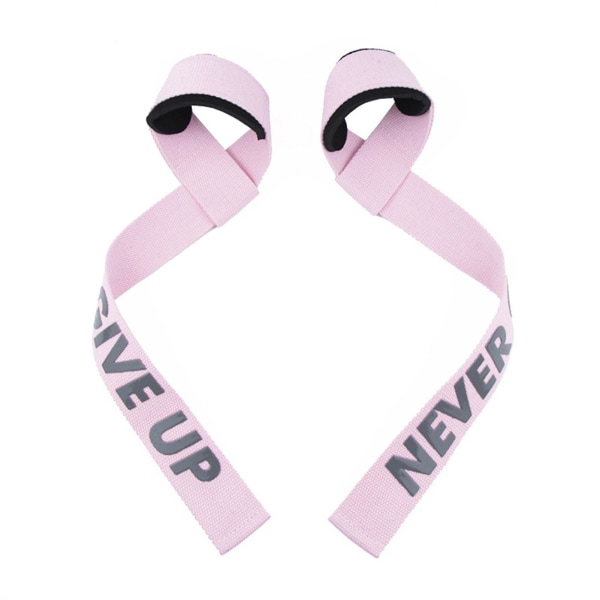 Vægtløftningsstropper med polstrede håndled - Styrketræningsstøtte - Dødløftstropper til mænd Pink NEVER GIVE UP 2pcs