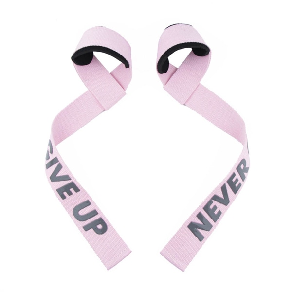 Vektløftende stropper Polstrede håndledd Styrketrening Støtte Markløft stropper for menn Pink NEVER GIVE UP 2pcs