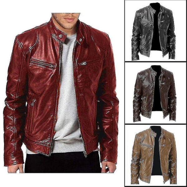 Svart/brun/khaki/röd Läderjacka Mjuk Långärmad Casual Kläder Kappa För Hem Sovrum Kontor Red S