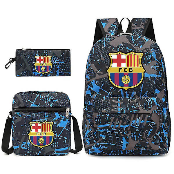 Sport Lionel Messi Ryggsäck Skolryggsäck Axelväska Pennfodral Tre-delad Set Blue3