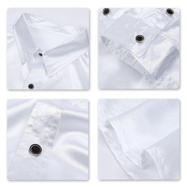 Sliktaa Casual Mode för män glänsande långärmad Slim-Fit formell skjorta White 3XL