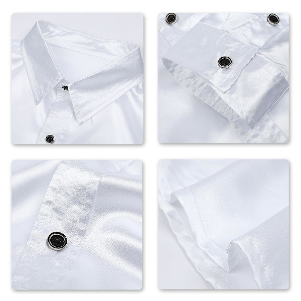 Sliktaa Miesten Rentoutunut Muodikkaat Kiiltävät Pitkähihaiset Slim-Fit Virallinen Paita White 2XL