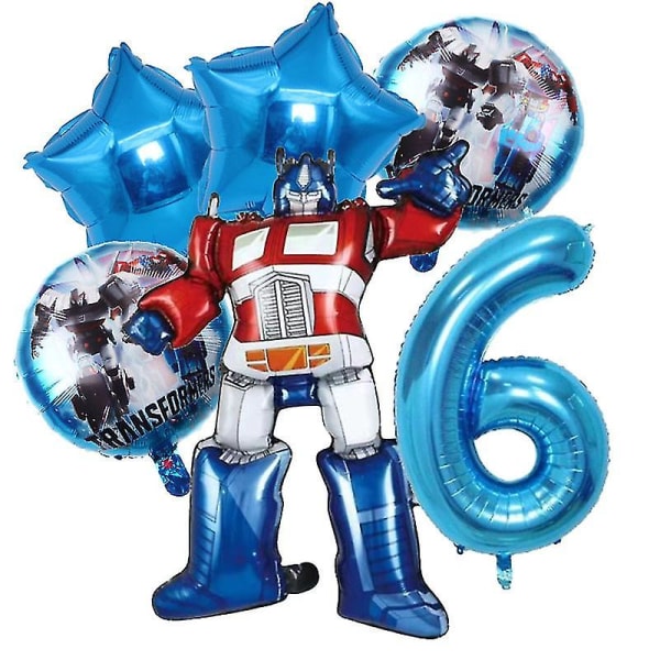Transformers Kids Party Supplies Optimus Prime Bumblebee Robot Syntymäpäiväkoristeet Numero Ilmapallobanneri Kertakäyttölautaset Kupit blue 6pcs-6