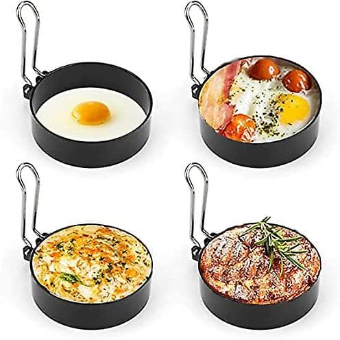 Eggringer i rustfritt stål, omelettform, non-stick eggringer med sammenleggbare håndtak, runde eggringer