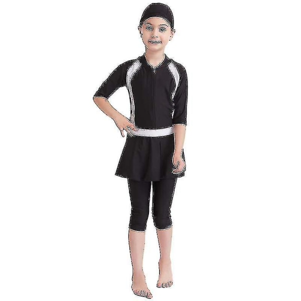 Muslimsk jentesvømmedrakt Islamsk barnesvømmetøy Beskjeden Burkini Svømmedykking Strandtøy Black 3-4 Years