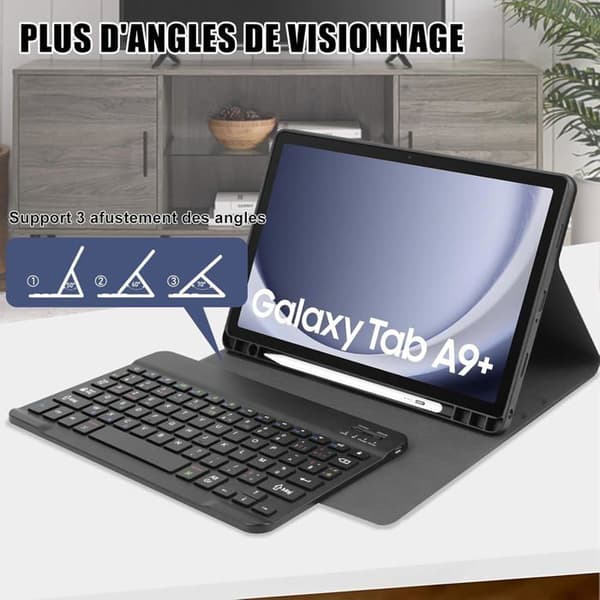 Tangentbordsfodral - Samsung - Galaxy Tab A9+ - Franskt AZERTY - Bluetooth - Läderskydd