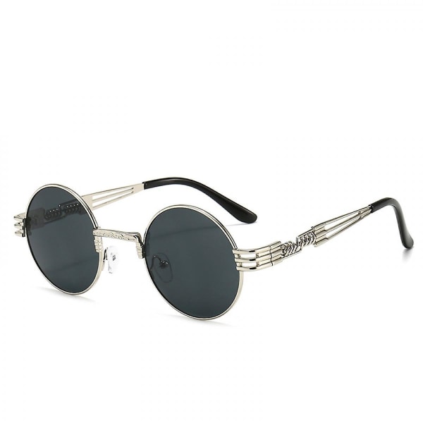 Runda Steampunk Solglasögon John Lennon Hippie Glasögon Metallbåge 100 % UV-blockerande lins
