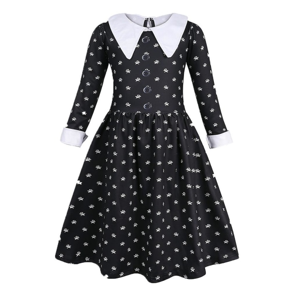 Keskiviikkoisin Addams Mekko Lasten Tyttöjen Cosplay-juhlamekko+laukku+peruukit/mekko+laukku/peruukit 4-10 vuotiaille Tyylikkäät pukeutumisasut Dress 4-5 Years