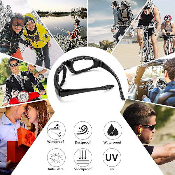 3 Par Motorcykelglasögon Pad Goggles UV-skydd Dammtät Vindtät Motorcykel Solglasögon För Utomhusaktiviteter