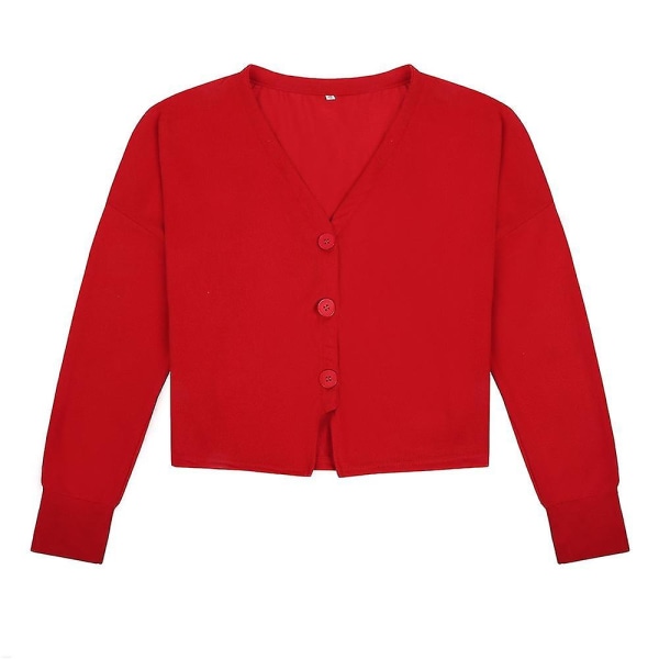 Bomulls Cardigan for Dame med V-hals, Løstsittende, Ensfarget, Casual Design, 15 Farger Red 2XL